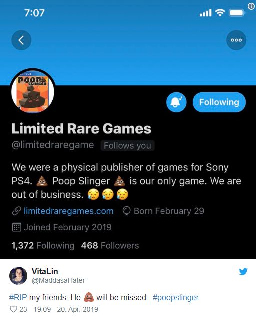 “我们是《Poop Slinger》的发行商，我们快要破产了”