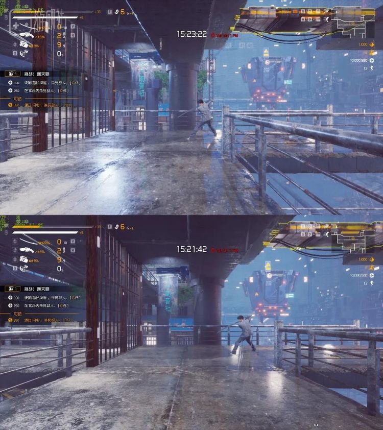 《生死轮回》开启光追后（上）和开启之前（下）的对比