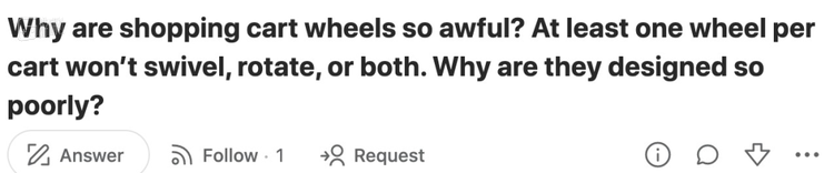 为什么超市购物车这么烂，至少坏一个轮子？