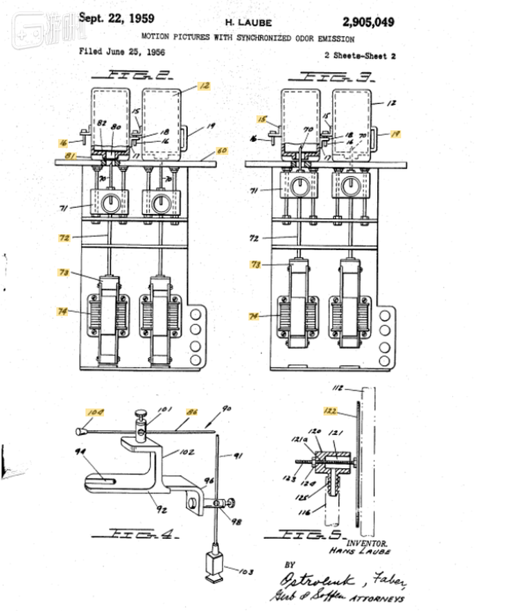 “Smell-O-Vision”的其中一张专利设计图