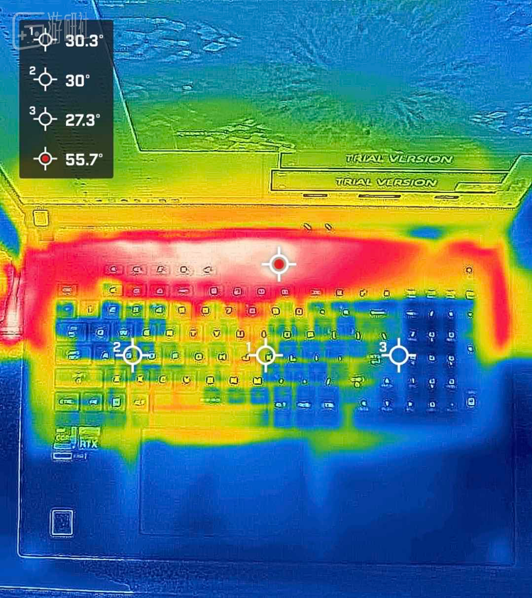 双烤半小时后键盘区域热成像图