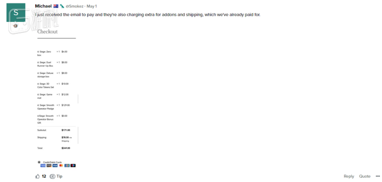 一位选择最高档位的新西兰玩家多付了249美元