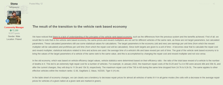 Stona指责“人们对基于载具等级的经济原理缺乏了解”