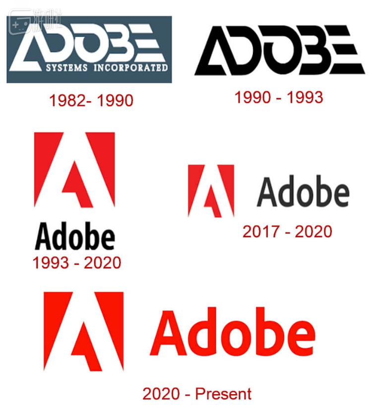 Adobe公司logo的最初设计稿与变迁，唯一不变的是看起来像开放三角形的首字母A，由沃诺克的妻子、平面设计师Marva亲手设计。而大名鼎鼎的矢量图形软件Adobe Illustrator最初则是Warnock为了帮助Marva简化很多手动操作开发的自动化工具。如此琴瑟和谐是否也值得国内互联网大佬们学习？