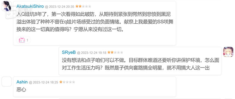 Bangumi上关于本作的负面评价甚多