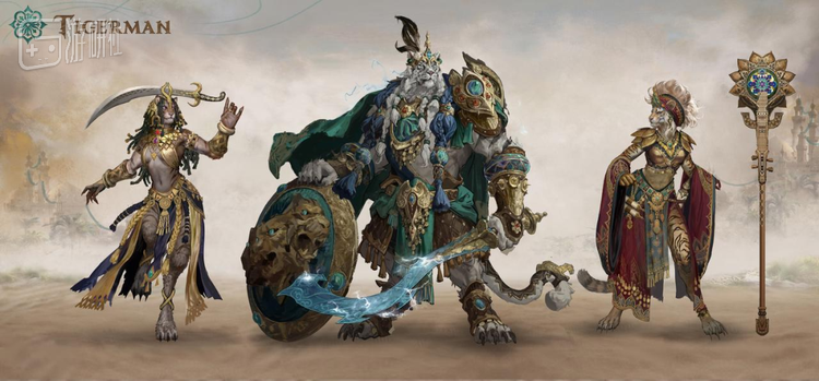 虎人角色的服饰设计，结合了“老虎特有的野性力量感”和   “九世纪巴格达的服饰风格”。《龙息：神寂》里角色和美术的设定极为考究