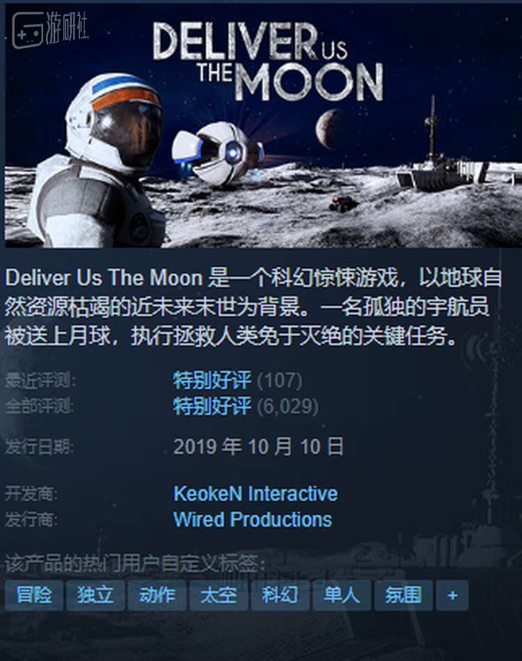 《Deliver Us The Moon》在Steam的成绩也不错