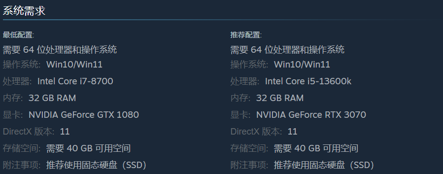 系统需求也不常见， 32G内存和GTX 1080显卡的搭配看起来有些奇怪