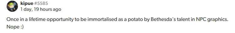 “一生一次被贝斯赛达引擎做成一块土豆并‘获得永生’。还是算了：）”