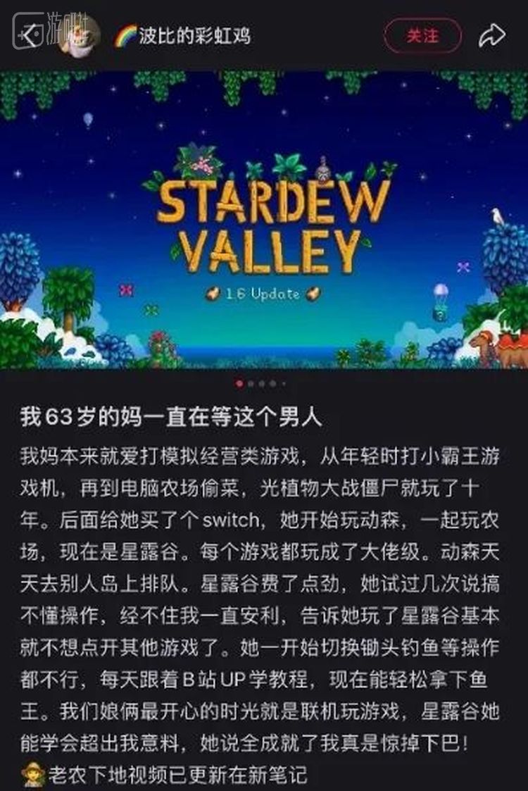 妈妈等待那个男人（ConcernedApe，《星露谷物语》的制作者）更新游戏