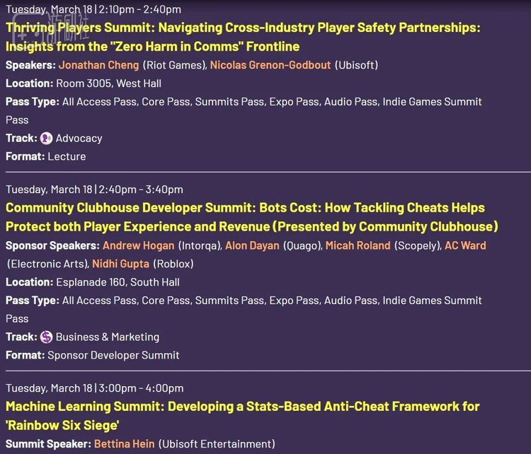 GDC 2025上各类反作弊与安全相关的会议主题