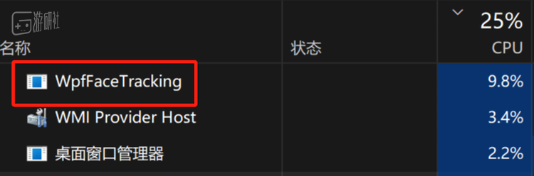 开启3D后，系统进程中还会有一个WpFaceTracking的进程，会占用大约10%的CPU资源，顾名思义，是用来追踪眼部的程序，这是裸眼3D的关键