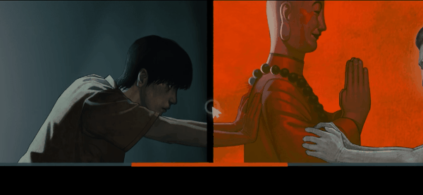 当恶念的一边占据整个画面，代表佛像里的活人终于被推下