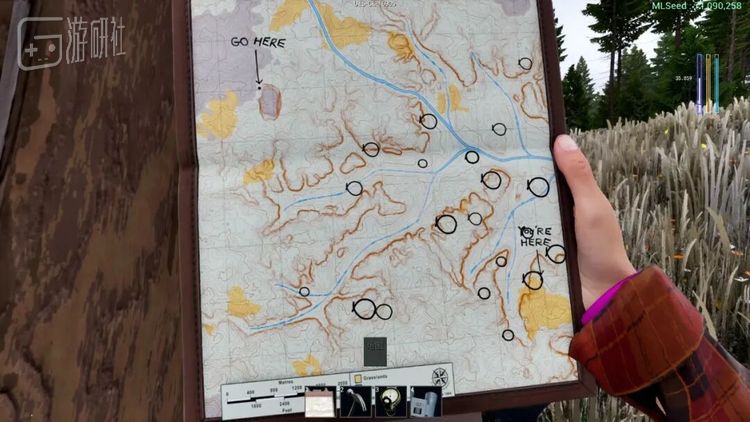 地图上的“你在这”只是初始小屋的位置，并非玩家的实时坐标