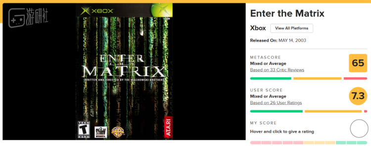 《黑客帝国：进入矩阵》在Metacritic的评分
