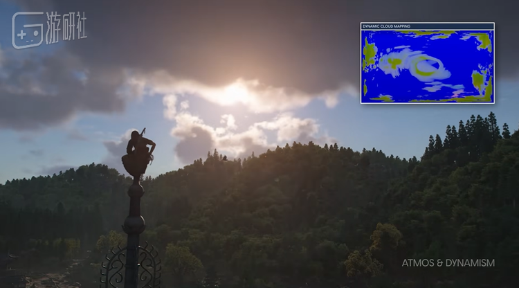 远处的飞鸟依然保持着流畅的飞行动作，云也不是贴图而是实时演算