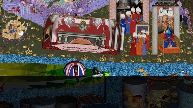 只有在通关后，那些经过象征化处理的历史图像才会浮现，不过依然有着玩闹般的处理，例如这张图背景里被颠倒的TIME