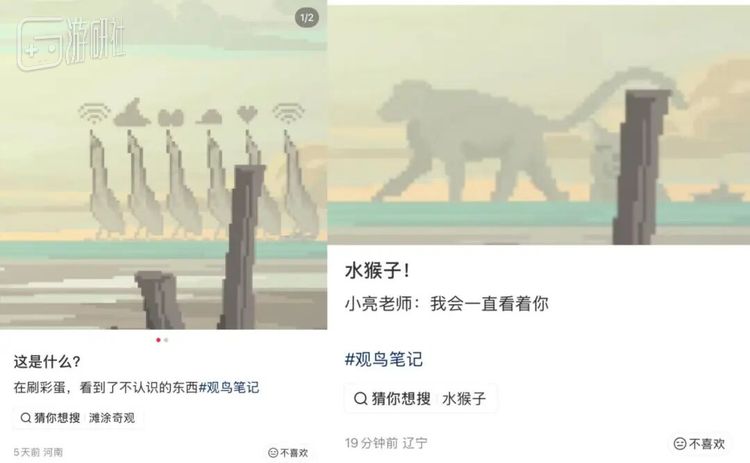不过为了丰富体验，《观鸟笔记》还是做出了“奇观”的设计，在玩家前往滩涂时，背景有一定几率出现随机的变化