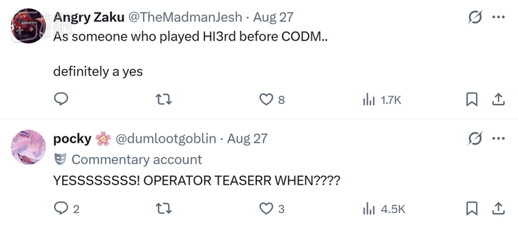 “作为一个玩CODM之前玩《崩坏3》的人，当然是yes”