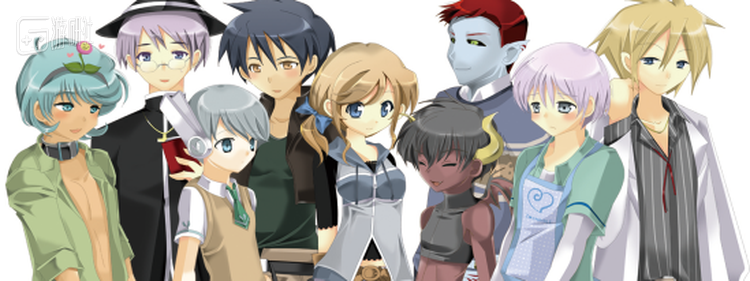 女主角和我比较喜欢的几位攻略角色。大家肤色各异来自五湖四海（误）