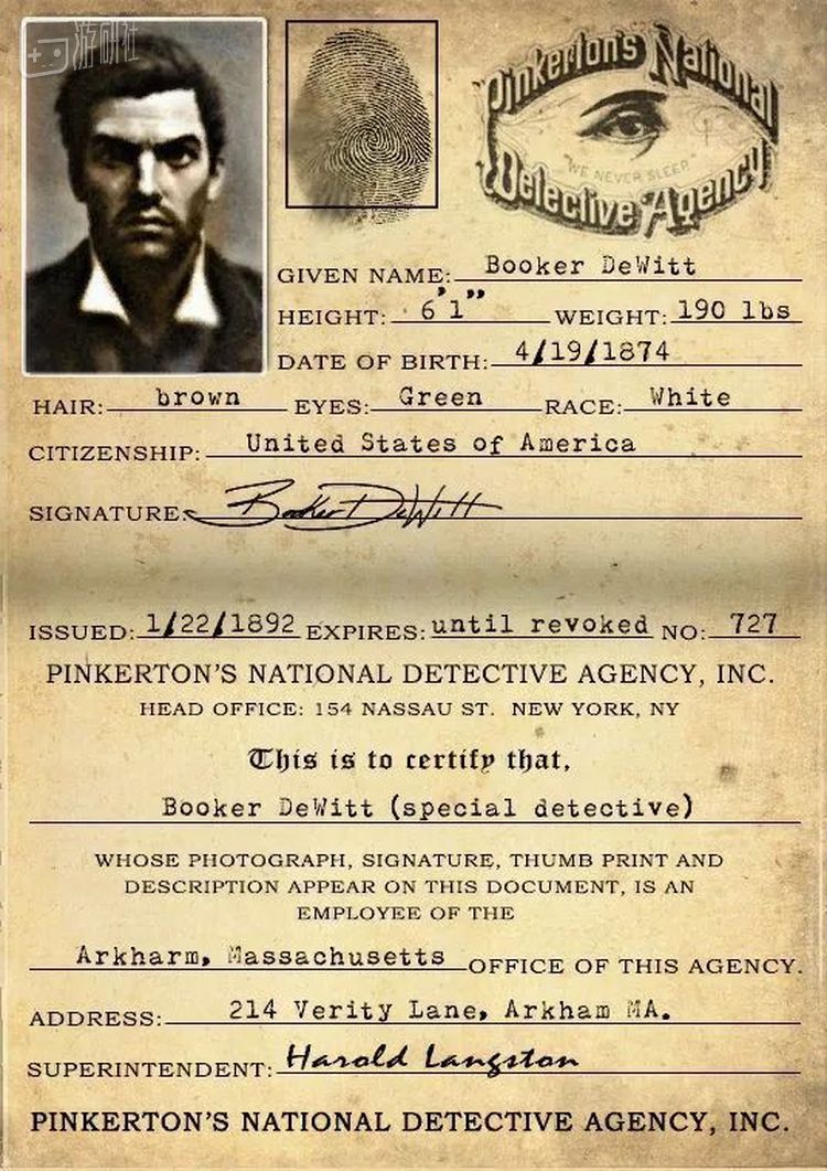 布克•杜威的注册执照，还原度挺高的