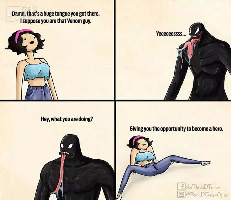 为了解释为啥大家喜欢毒液，国外网友@PerdaDTempo还创作了这么一张很污的图