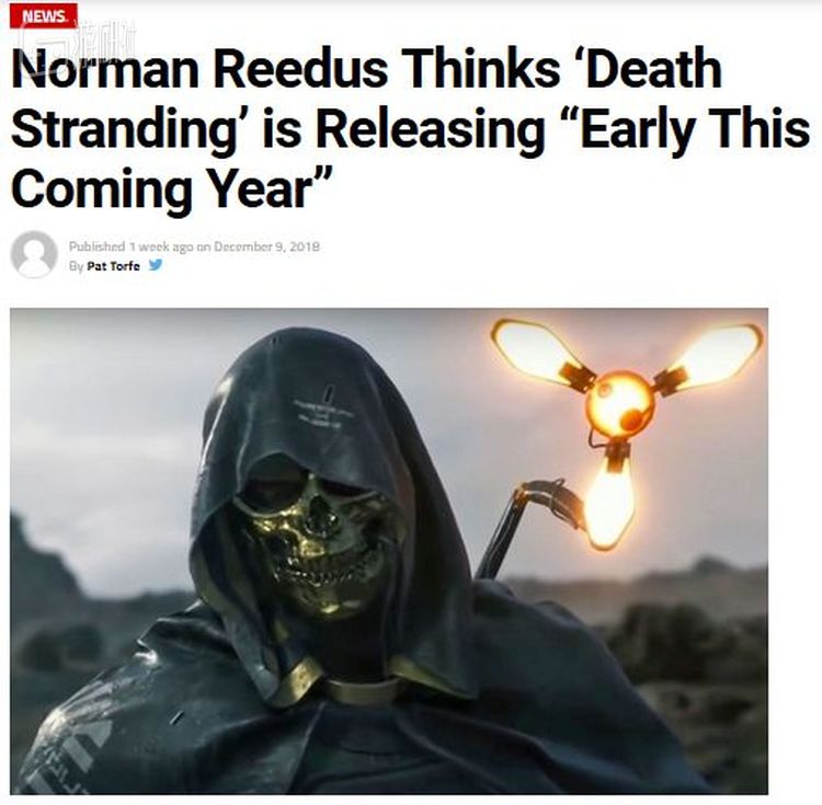 在月初的访谈中，弩哥猜测《死亡搁浅》将在明年年初发售