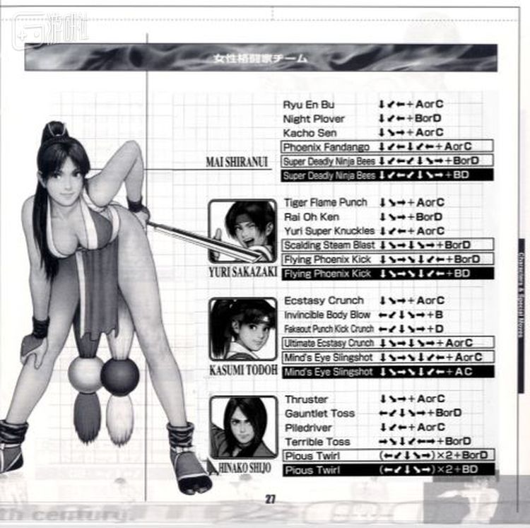 《拳皇2000》说明书中的出招表