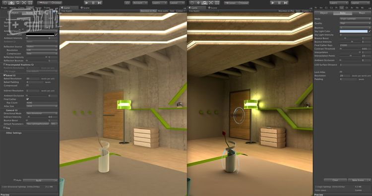 使用预渲染光影前后对比