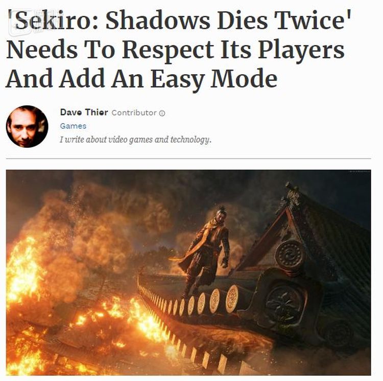 福布斯：《只狼》应该尊重它的玩家，并加入简单模式