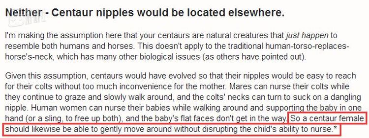 “半人马女性同样应该能够在不破坏幼儿哺乳能力的情况下轻轻地移动”