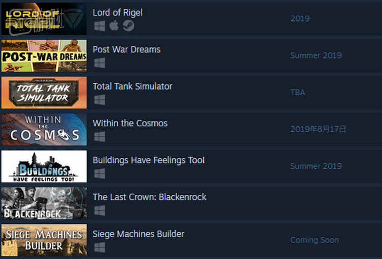 一些游戏的发售时间是2019或TBA，但因为后台时间调整都位列热门即将推出榜单前列