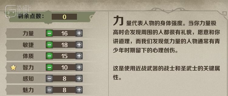 游戏对于力量属性的额外解释：“低力量的人物通常有青少年时期留下的心理创伤”