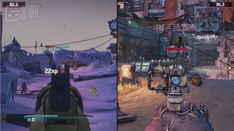 左为《无主之地2》，右为《无主之地3》