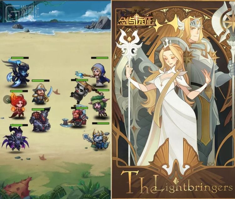 AFK在开发早期Demo的时候直接沿用《刀塔传奇》的角色建模（左），之后采用了类似玻璃彩绘的美术风格（右），在西方也得到了认可