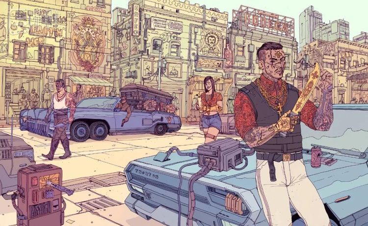 插画家Death Burger的《赛博朋克2077》铁盒典藏版封绘