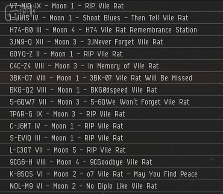 当时玩家纷纷把基地改名纪念这位EVE玩家