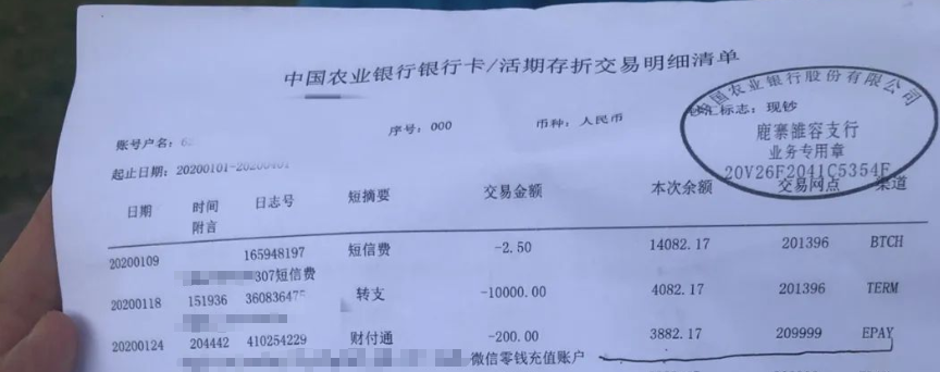 柳州事件中男孩家长出示的银行流水 柳州事件中男孩家长出示的银行流水
