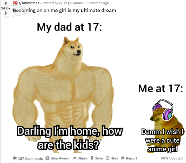 17岁时的父亲：亲爱的我回来了，孩子们咋样 17岁时的我：我希望我是漫画书里可爱的小姑娘