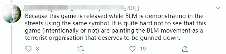 “不管是有意还是无意，这个游戏把BLM描绘成一个需要被枪毙的恐怖组织”