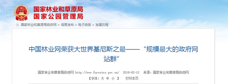 中国林业网获得“规模最大的政府网站群”