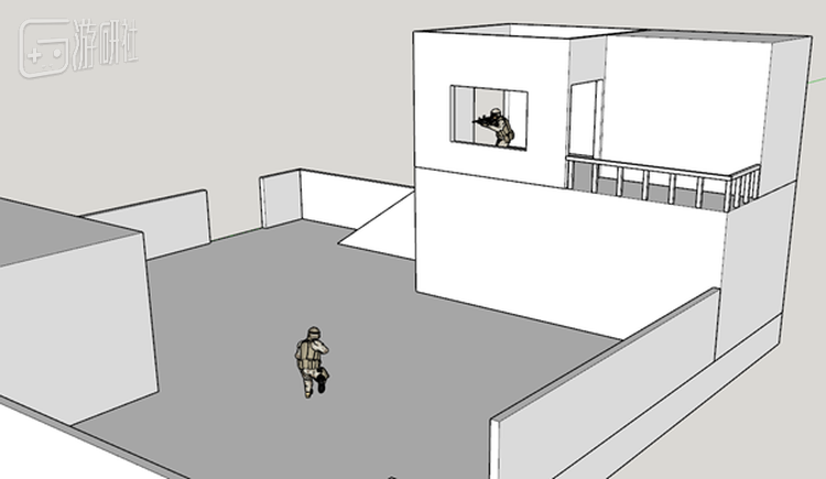 二楼窗边的玩家，露出了更少的身体，也处于需要移动视角才能看到的位置，所以更有优势