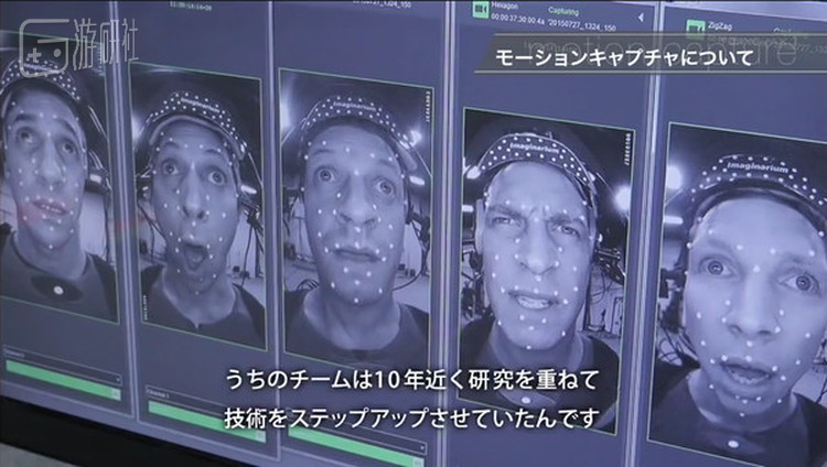 《王者之剑》动态捕捉现场，演员的脸上也画满了用来记录面部表情的动作识别点