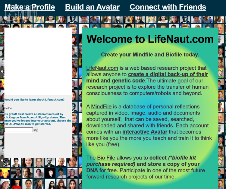 LifeNaut主页，非常“过去的互联网”