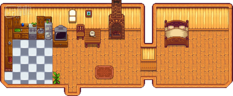 升级一次后的农舍，有了厨房与双人床