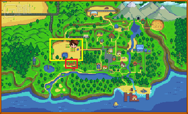 黄框为玩家的农场，红框为玛妮牧场