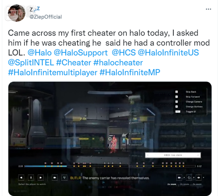 一位网友还上传了这样一段视频：他询问一位匹配到的玩家是否作弊，对方回答他安装了手柄瞄准MOD