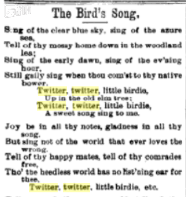 1880年的一本诗集中用twitter一词形容鸟叫