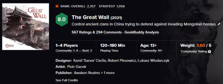 8.0分在Boradgamegeek上已经属于相当不错的成绩