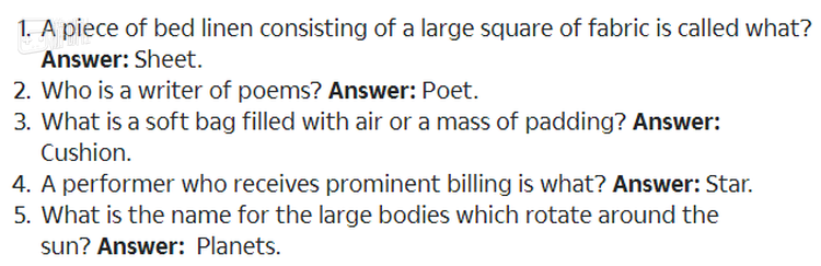 部分问题示例：“写诗的人叫什么名字？答案：诗人”
